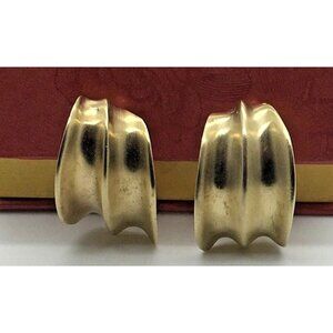 Chunky  Gold Tone Modernist Clip On Earrings Half Hoop Signed